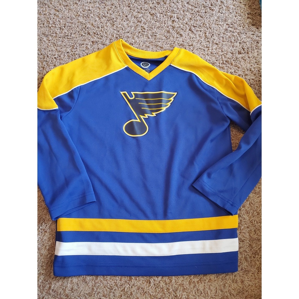 NHL St Louis Blues Kids Jersey Blue Yellow Size 6/7 Hockey Fan Gear Long Sleeve